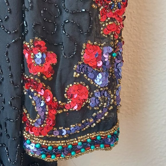 Unbelievable Vintage 80s Morgan Taylor Evening Ware Sequins and Beaded Silk Mini - Picture 5 of 10
